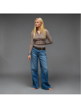 American Eagle Dreamy Drape High Rise Baggy Wide Leg Jeans Blue Sz 10 NWT